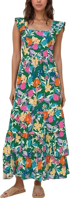 2025 Women's Summer Boho Floral Maxi Dress with Pockets - A-Line Smocked Tiered Ruffle Sleeveless Beach Sun Dress