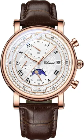 Avaner Men's Leather Strap Watches: Analog Quartz Classic Wrist Watches with Three-Eye Dials and Date