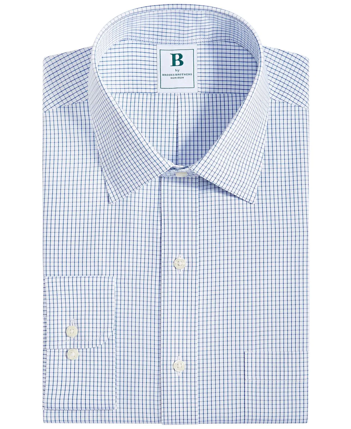 Brooks Brothers Men's Blue Plaid Regular Fit No Iron Dress Shirt