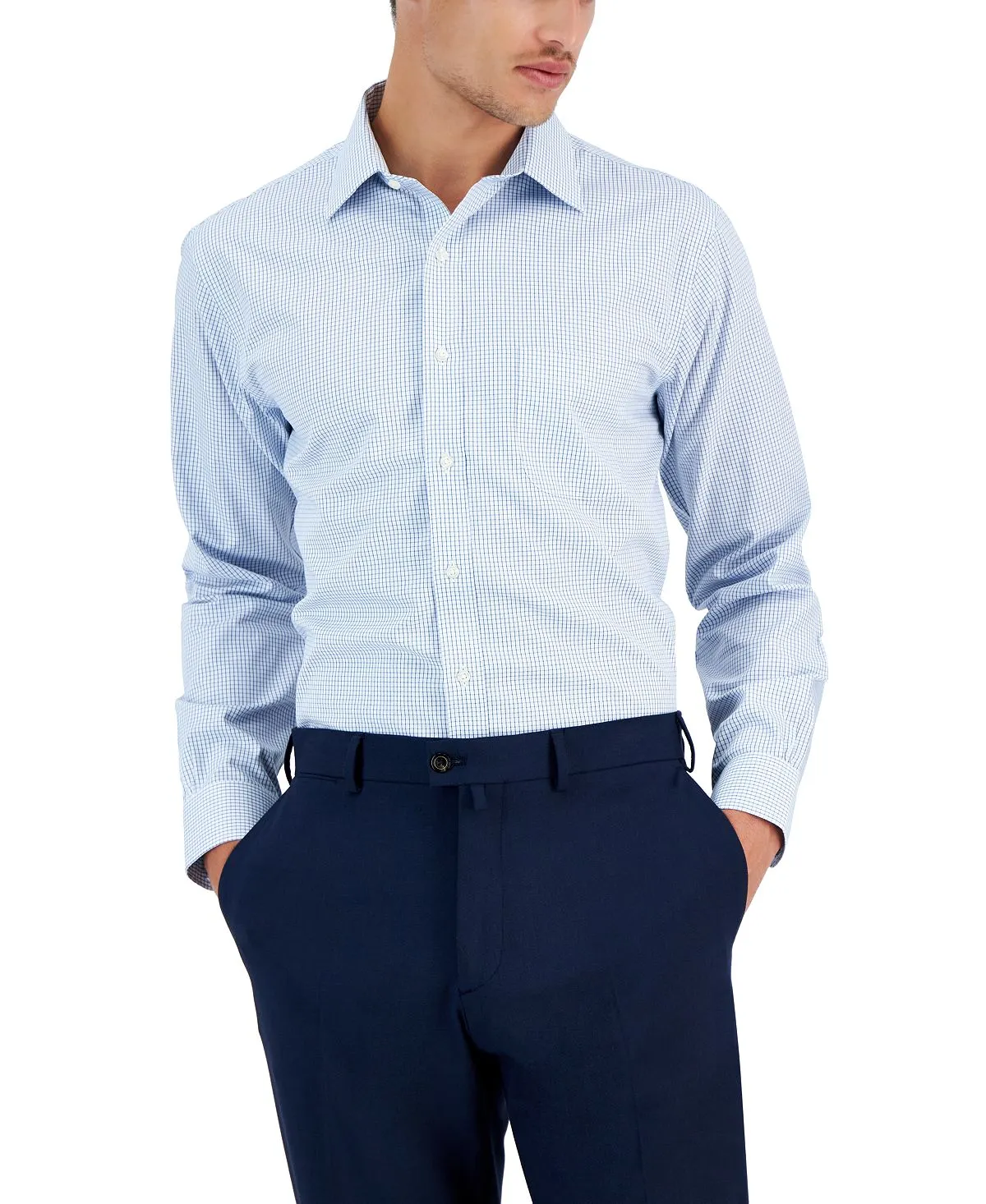 Brooks Brothers Men's Blue Plaid Regular Fit No Iron Dress Shirt