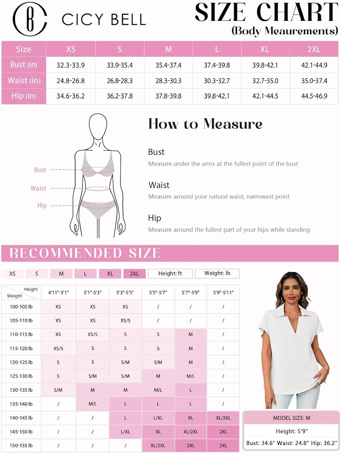 Cicy Bell Womens V Neck Polo Shirts Short Sleeve Business Casual Tops Loose Fit Summer Tees