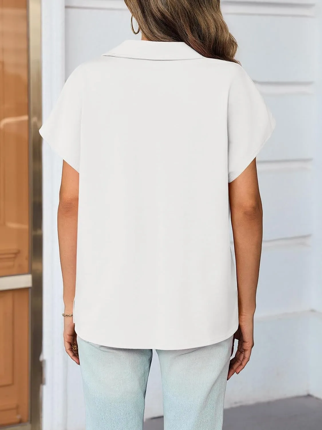 Cicy Bell Womens V Neck Polo Shirts Short Sleeve Business Casual Tops Loose Fit Summer Tees
