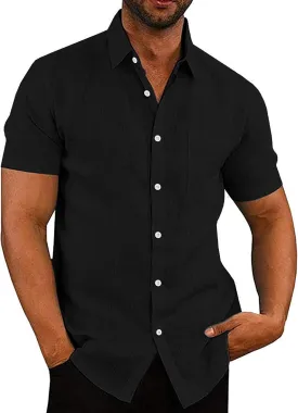 COOFANDY Men's Casual Button Down Shirts Short Sleeve Linen Shirts Summer Beach Dress Shirt