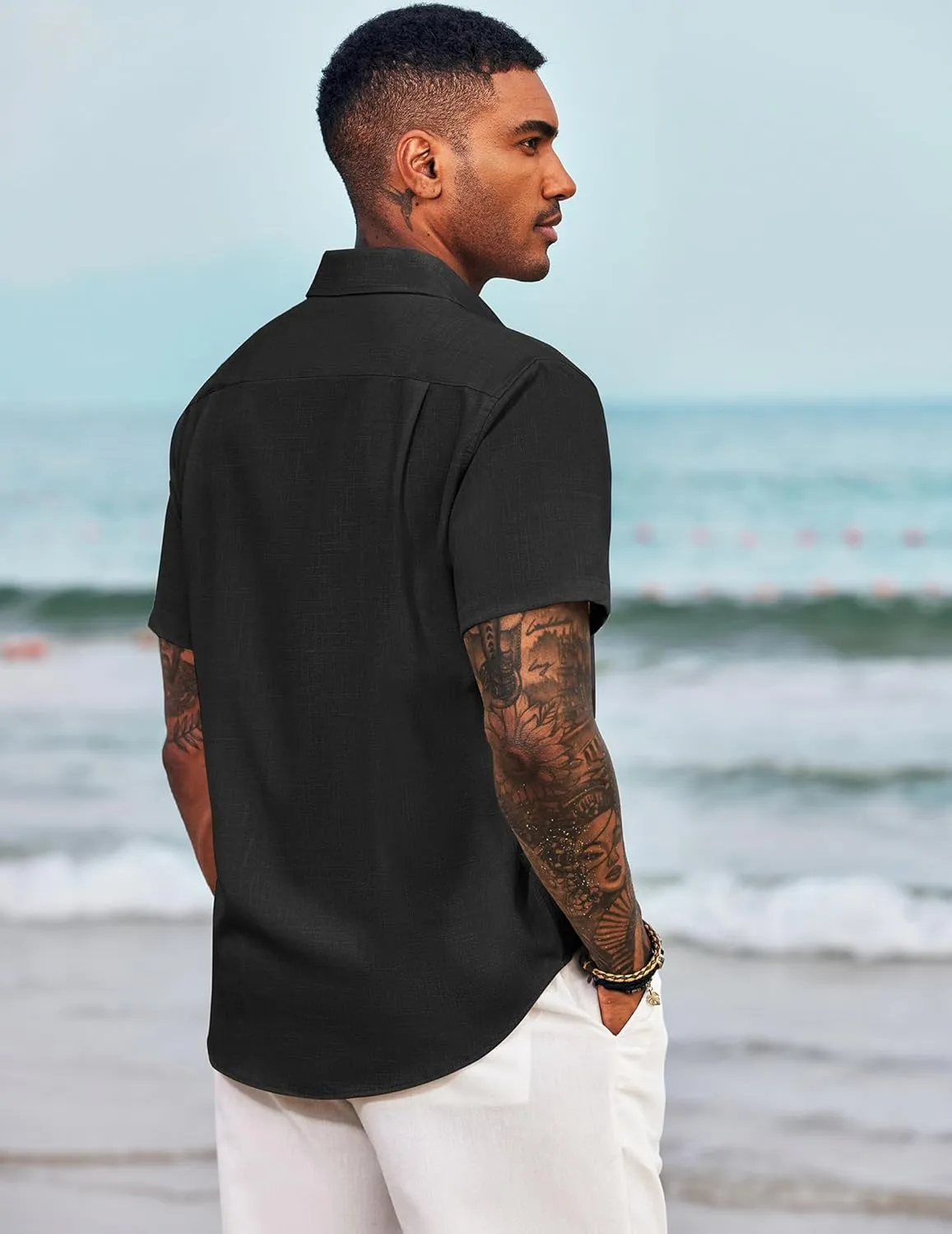 COOFANDY Men's Casual Button Down Shirts Short Sleeve Linen Shirts Summer Beach Dress Shirt