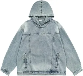 Denim Fairy Grunge Hoodies for Men Casual Long Sleeve Hooded Pullover with Side Pockets Oversized Swearshirt