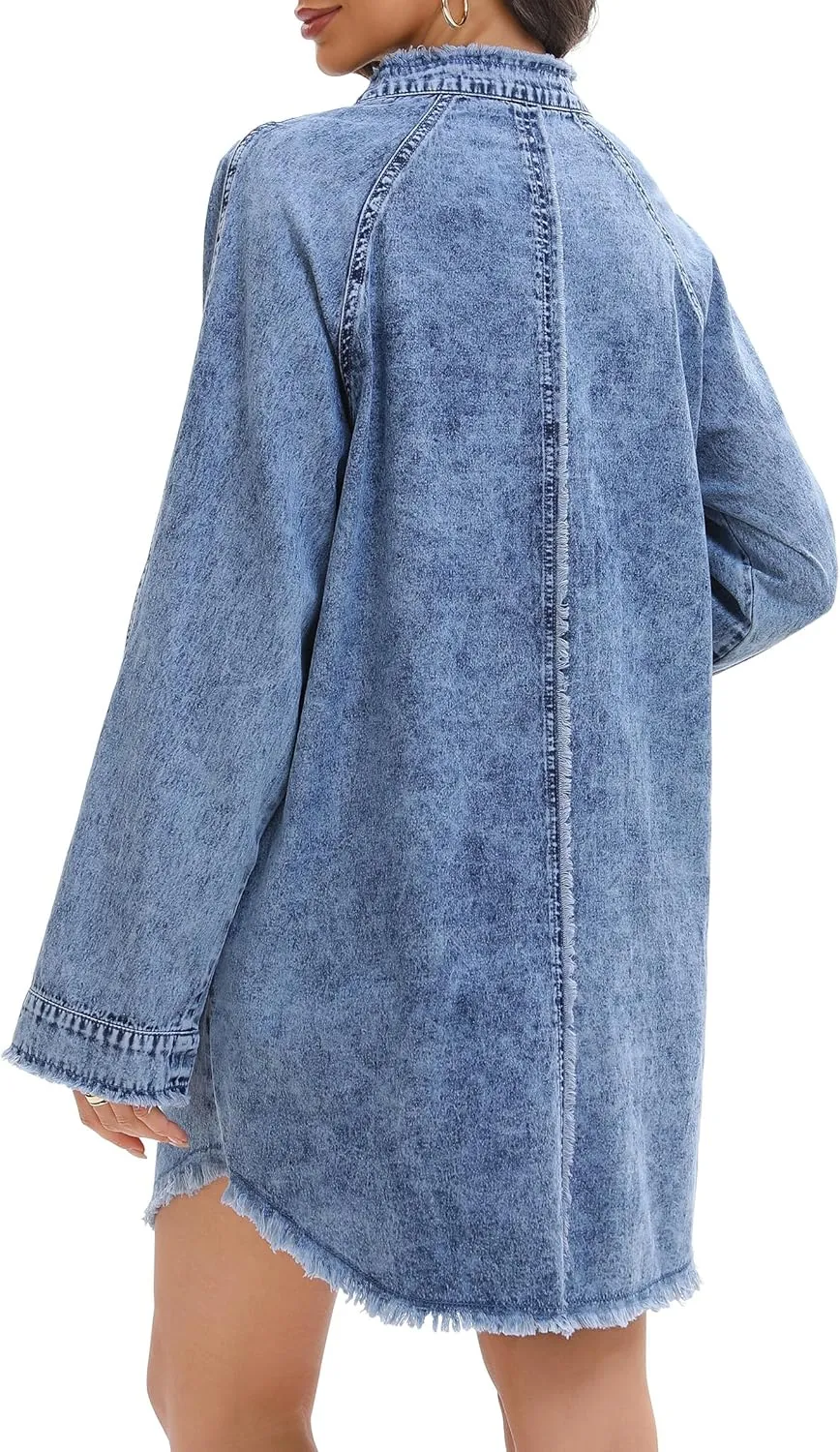 Denim Shirt Dress for Women Long Sleeve Button Down Shirts V Neck Mini Casual Jean Dresses 2025 Trendy Outfits