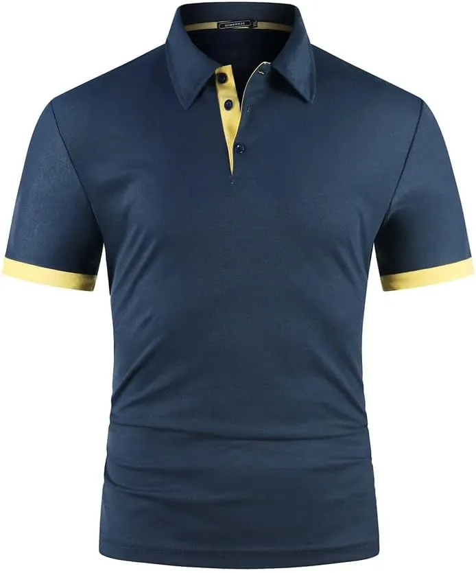 Dninmim Men's Lapel Collar Contrast Color Short Sleeve Polo Shirt Summer Casual Business Golf Sports Shirt