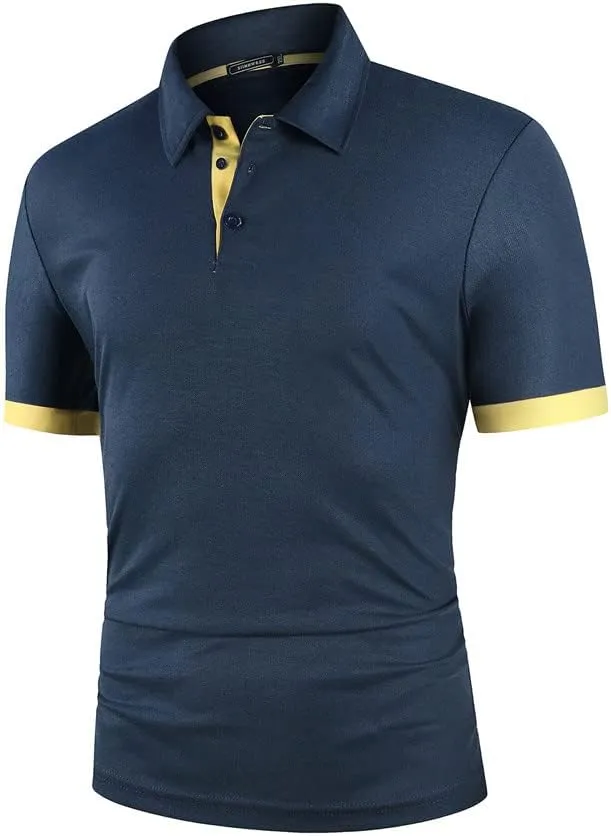 Dninmim Men's Lapel Collar Contrast Color Short Sleeve Polo Shirt Summer Casual Business Golf Sports Shirt