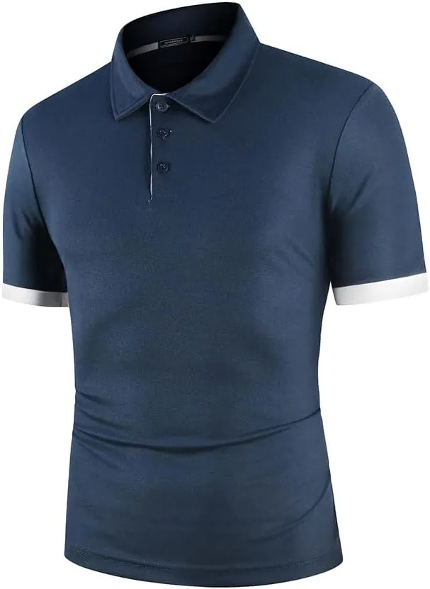 Dninmim Men's Lapel Collar Contrast Color Short Sleeve Polo Shirt Summer Casual Business Golf Sports Shirt
