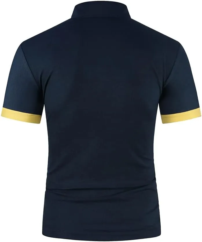 Dninmim Men's Lapel Collar Contrast Color Short Sleeve Polo Shirt Summer Casual Business Golf Sports Shirt