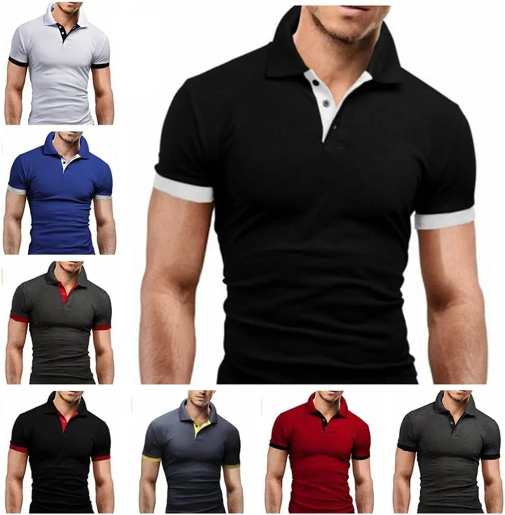 Dninmim Men's Lapel Collar Contrast Color Short Sleeve Polo Shirt Summer Casual Business Golf Sports Shirt
