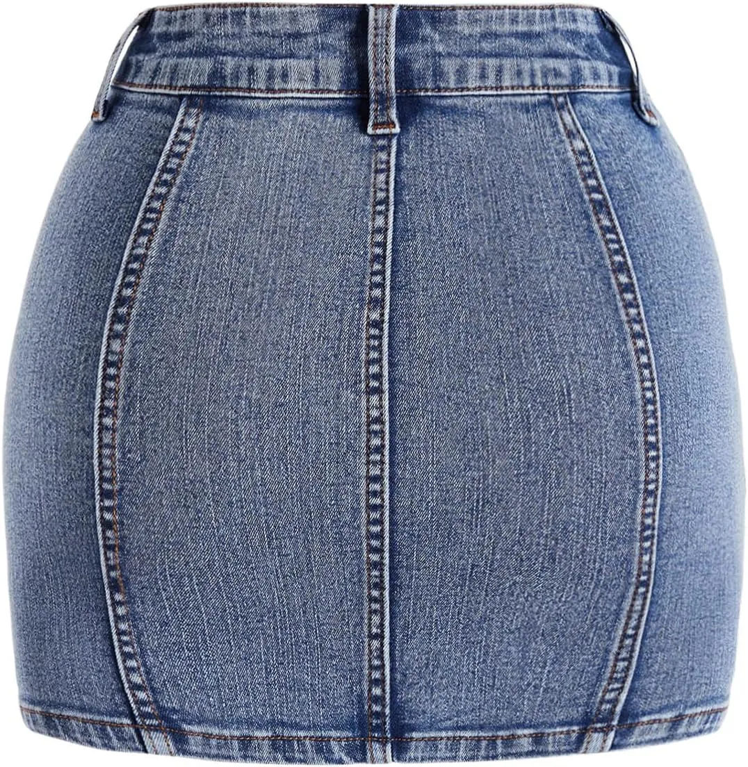 Girl's Denim Cargo Skirt Y2K Solid Low Waist Button Bodycon A Line Denim Skirt Slim Fit Mini Skirt with Flap Pocket