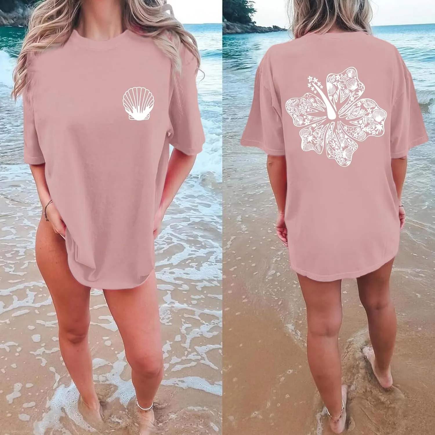 Hawaiian T Shirts for Women Oversized Aesthetic Hibiscus Flower Beach Shirt Teens Preppy Tropical Graphic Tee Tops