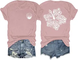 Hawaiian T Shirts for Women Oversized Aesthetic Hibiscus Flower Beach Shirt Teens Preppy Tropical Graphic Tee Tops