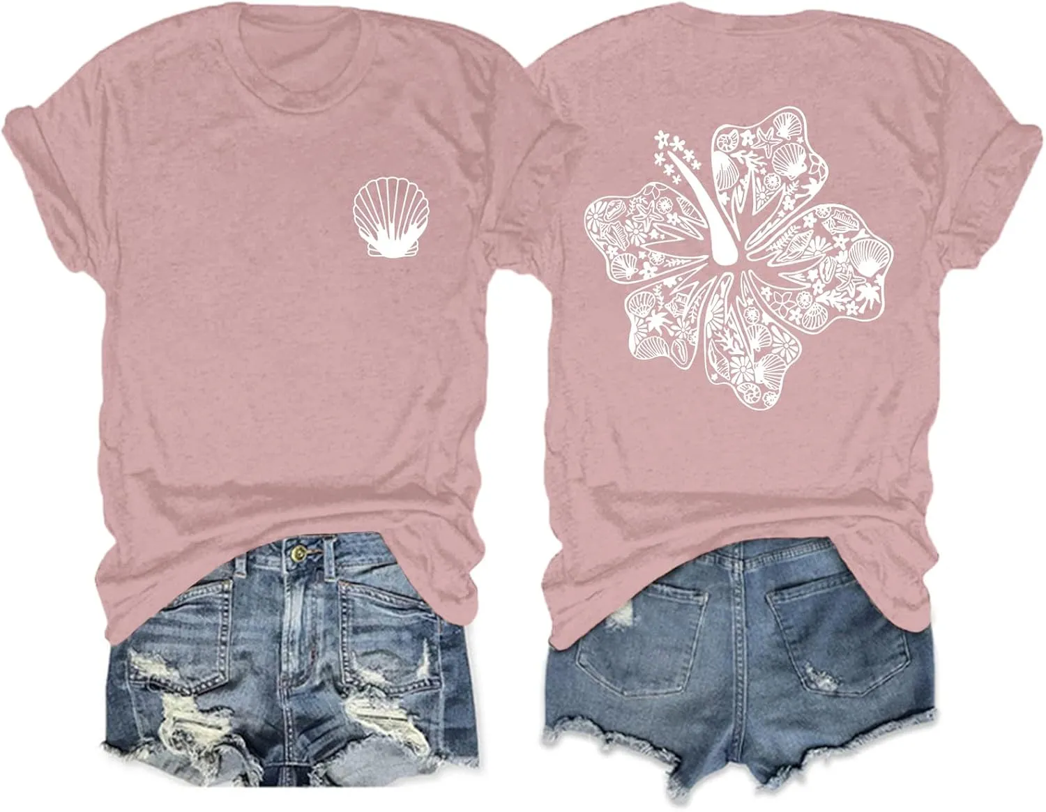 Hawaiian T Shirts for Women Oversized Aesthetic Hibiscus Flower Beach Shirt Teens Preppy Tropical Graphic Tee Tops
