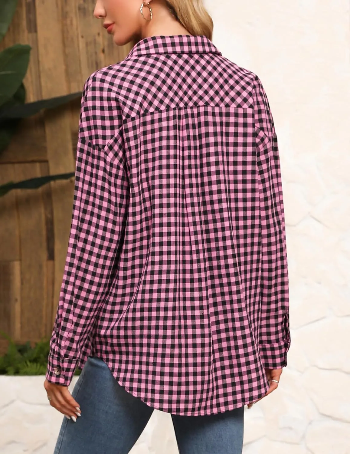 HOTOUCH Womens Flannel Plaid Shirts Cotton Casual Long Sleeve Blouse Classic Collared Button Down 2025 Fall Tops S-2XL