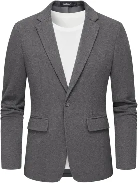 MAGE MALE Men's Blazer Casual Knit Sport Coat Slim Fit Suit Jacket Notch Lapel One Button Blazers