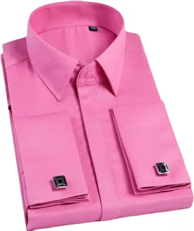 Men French Cufflinks Shirt Long Sleeve Casual Male Shirts Solid Color Slim Fit Cuff Dress Shirts