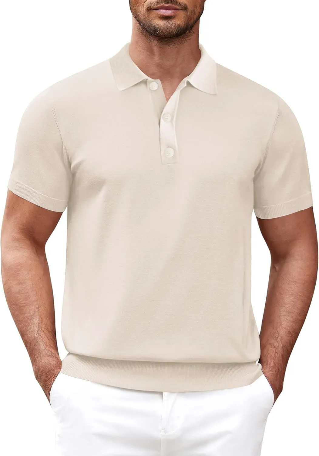 Mens Knit Polo Shirts Casual Short Sleeve Classic Basic Button Down Golf Shirts