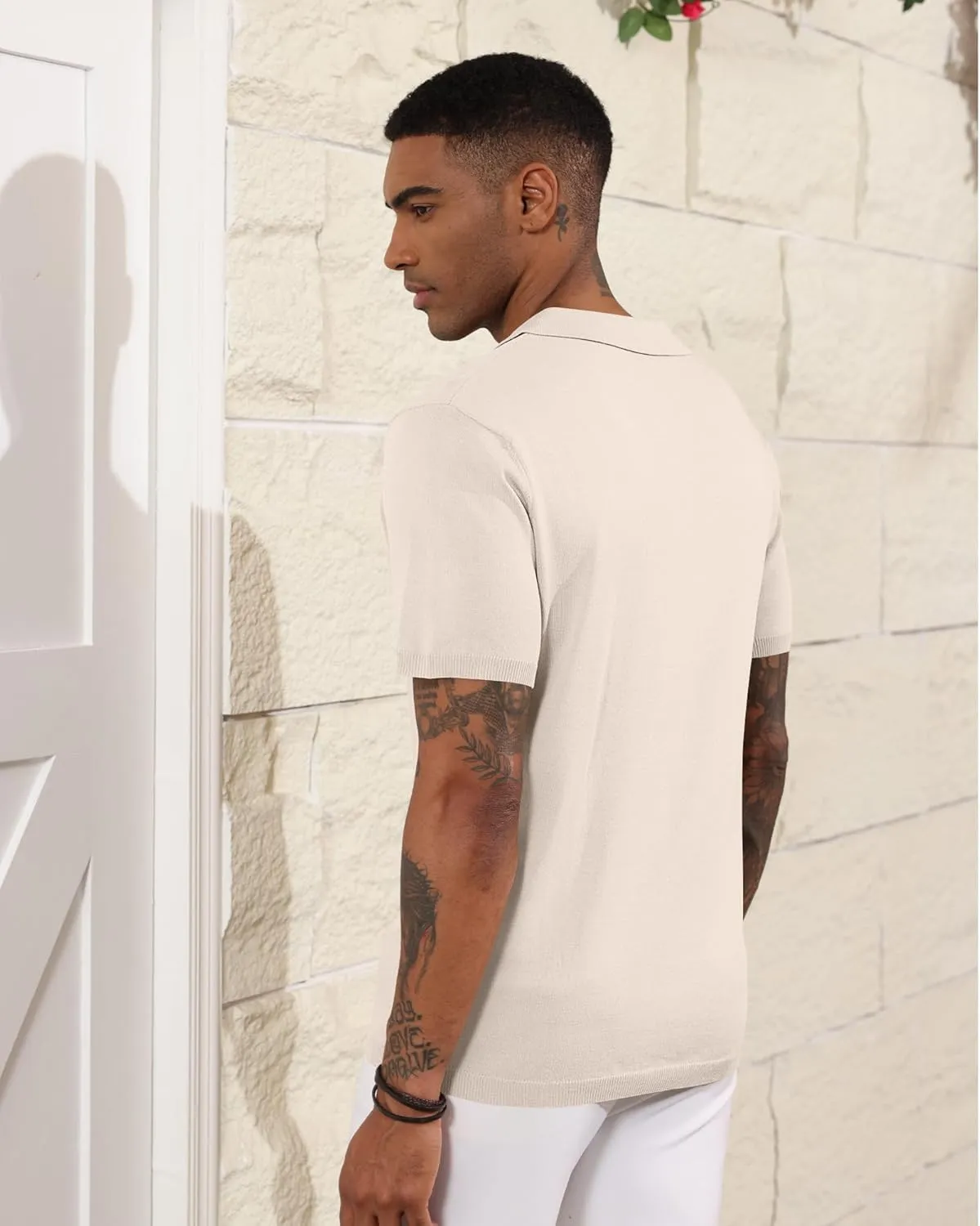 Mens Knit Polo Shirts Casual Short Sleeve Classic Basic Button Down Golf Shirts