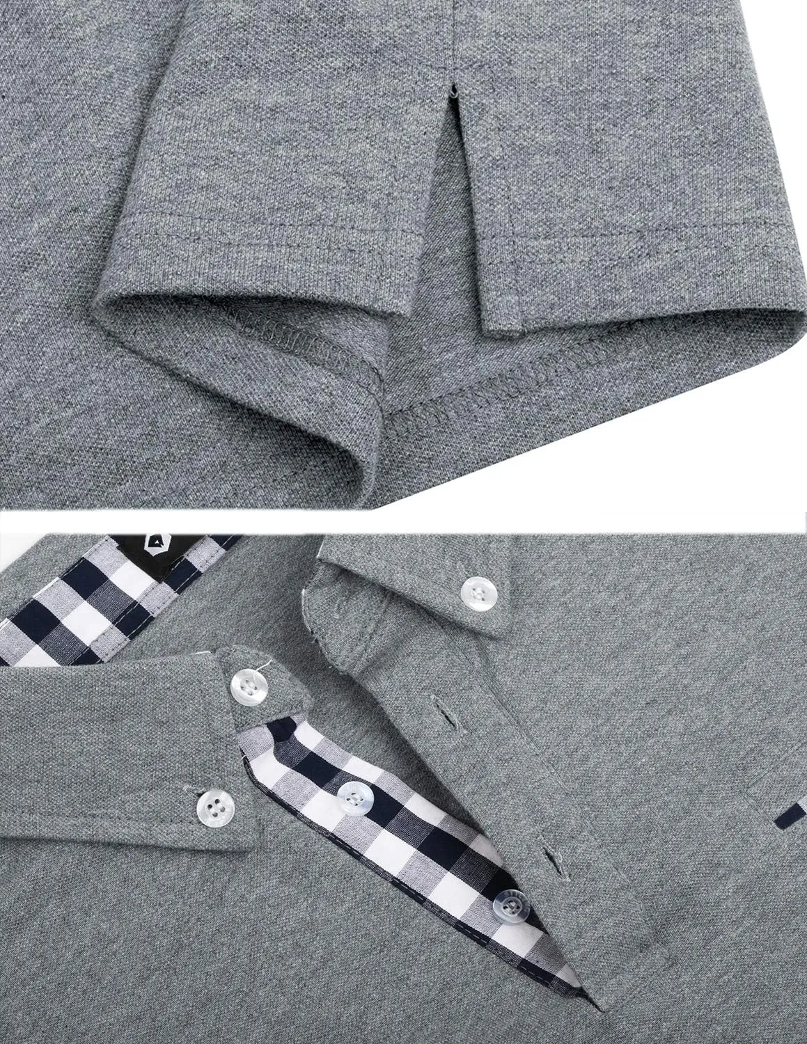 Men's Long Sleeve Polo Shirts Casual Fit Plaid Collar Cotton Golf T-Shirts