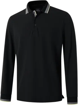 Men's Pique Polo Shirts Long Sleeve Cotton Blend Tipped Casual Collared Polo Shirts Business Classic Fit