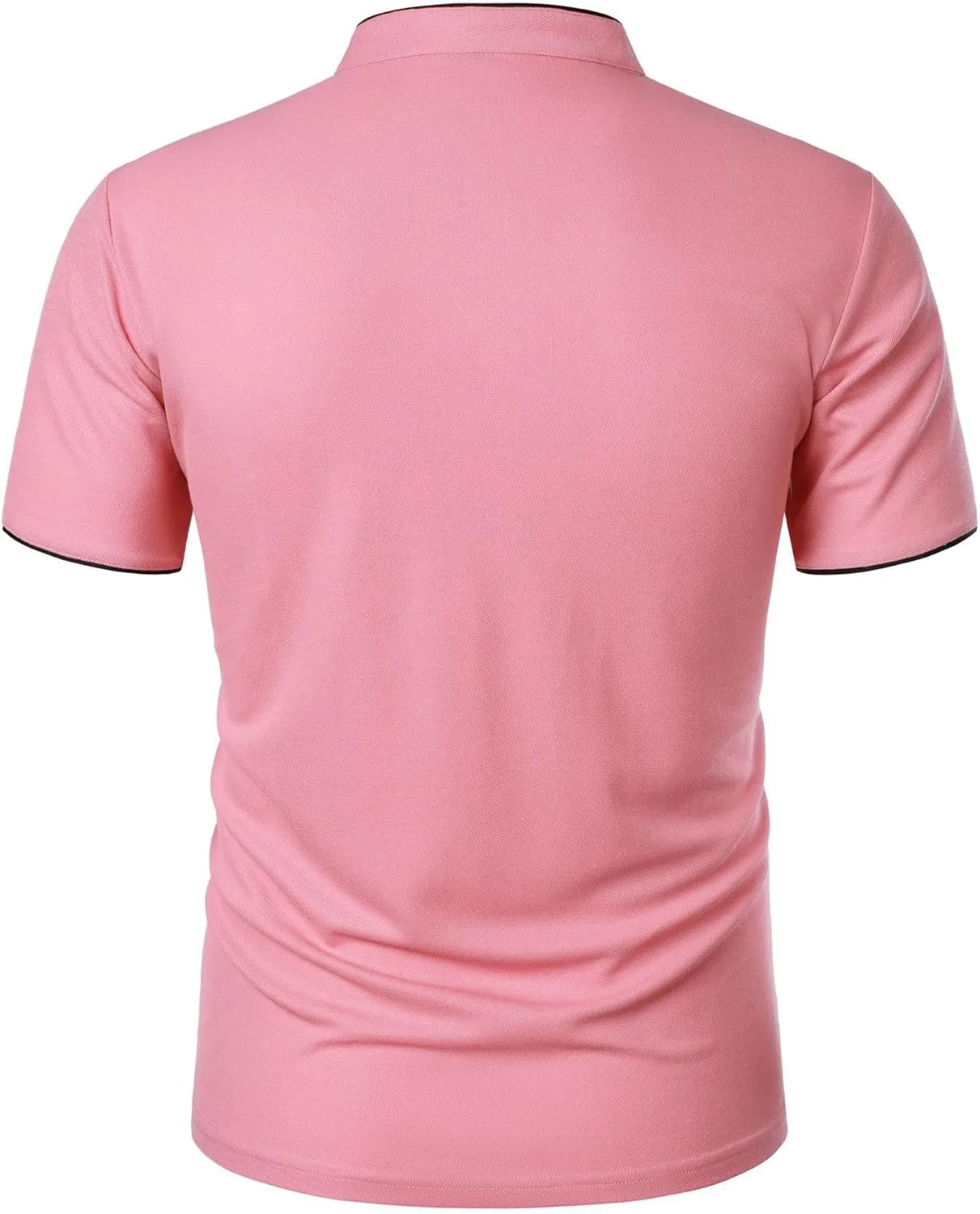 Men's Stand Collar Solid Casual Polo T-Shirts Short Sleeve Slim Fit Summer Tees Button Cotton Athletic Tops