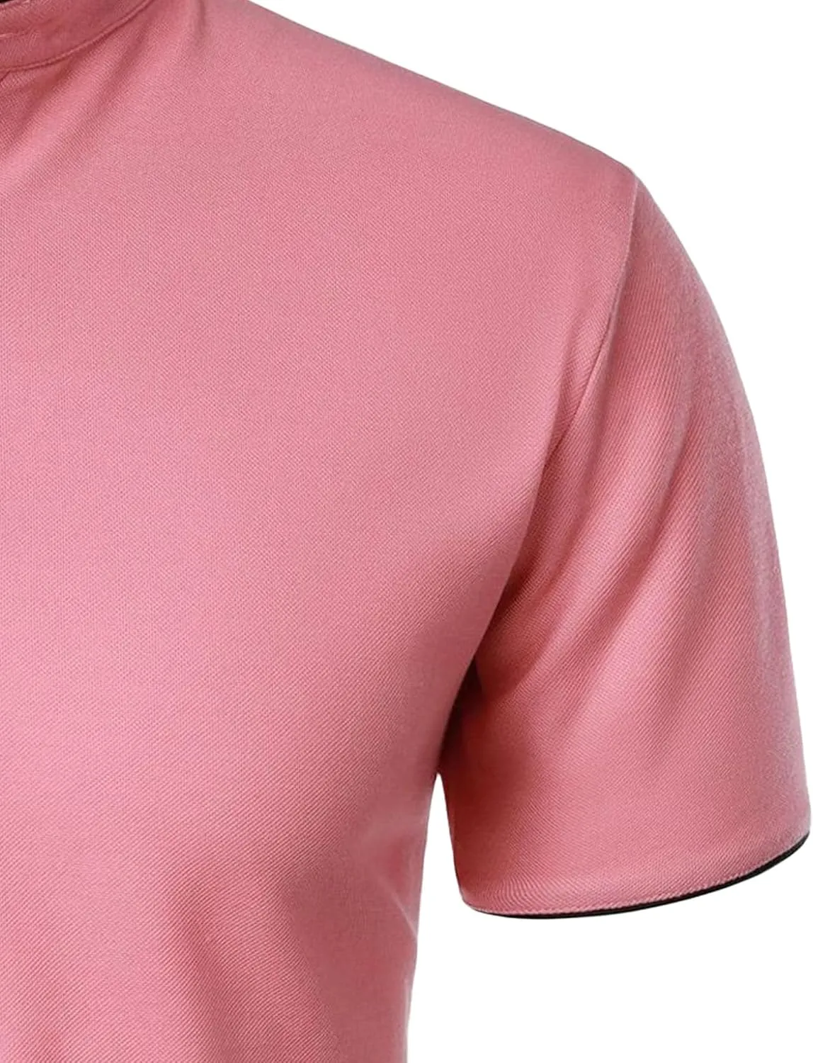 Men's Stand Collar Solid Casual Polo T-Shirts Short Sleeve Slim Fit Summer Tees Button Cotton Athletic Tops