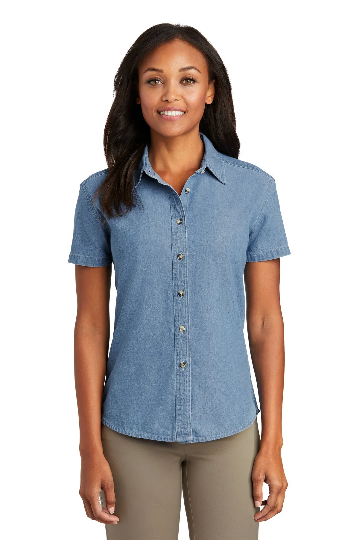 Port & Company Ladies Short Sleeve Custom Denim Shirts, Faded Blue