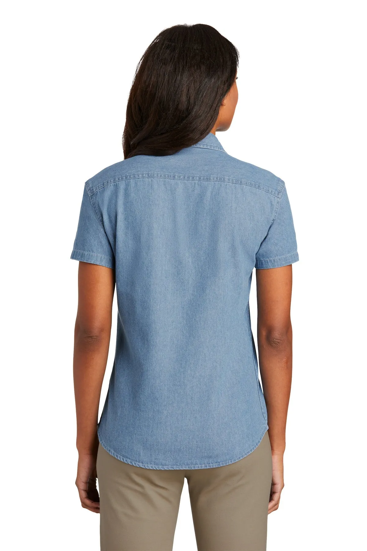 Port & Company Ladies Short Sleeve Custom Denim Shirts, Faded Blue