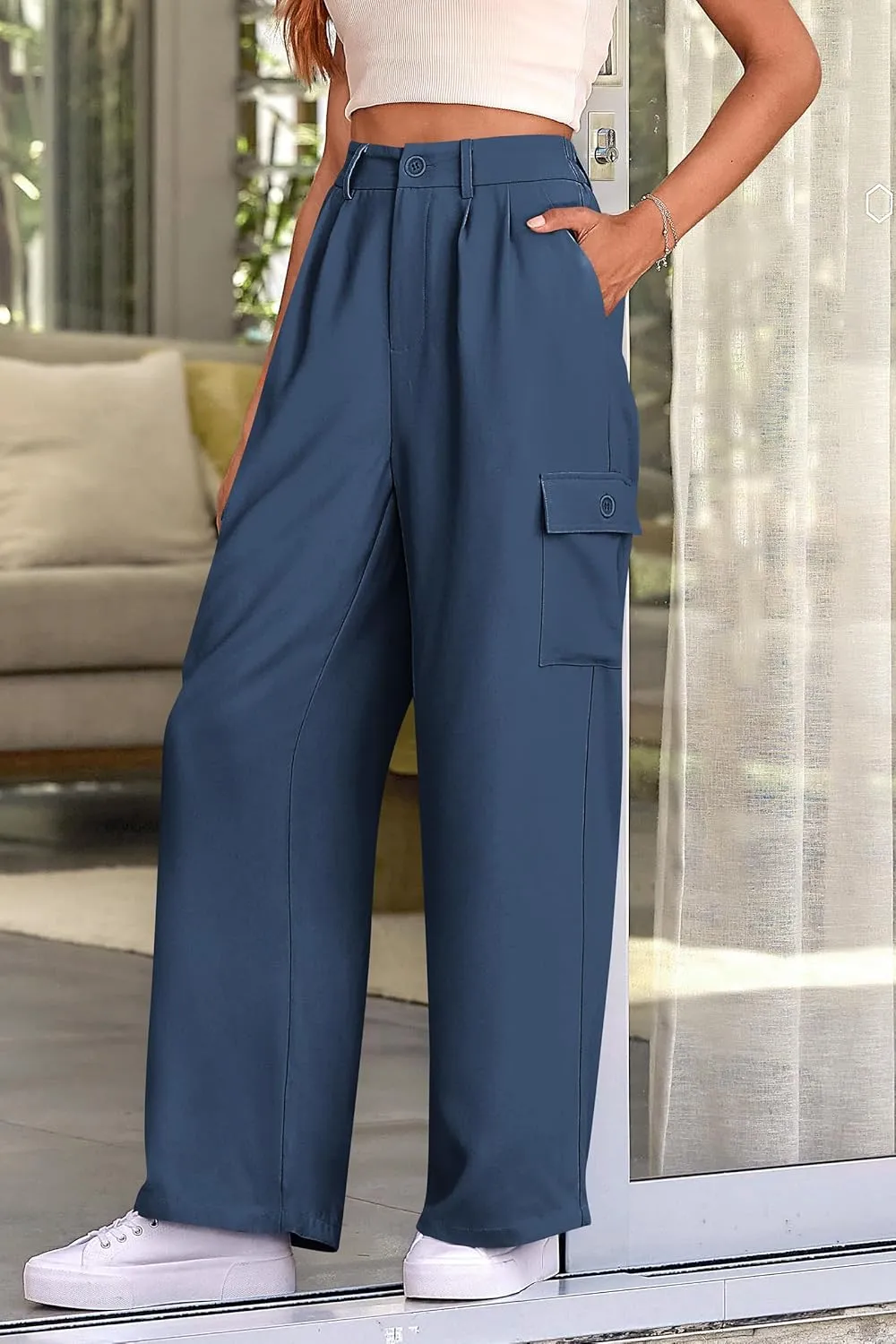 PRETTYGARDEN Women's Wide Leg Cargo Pants High Waist Business Casual Trousers Pant with Pockets