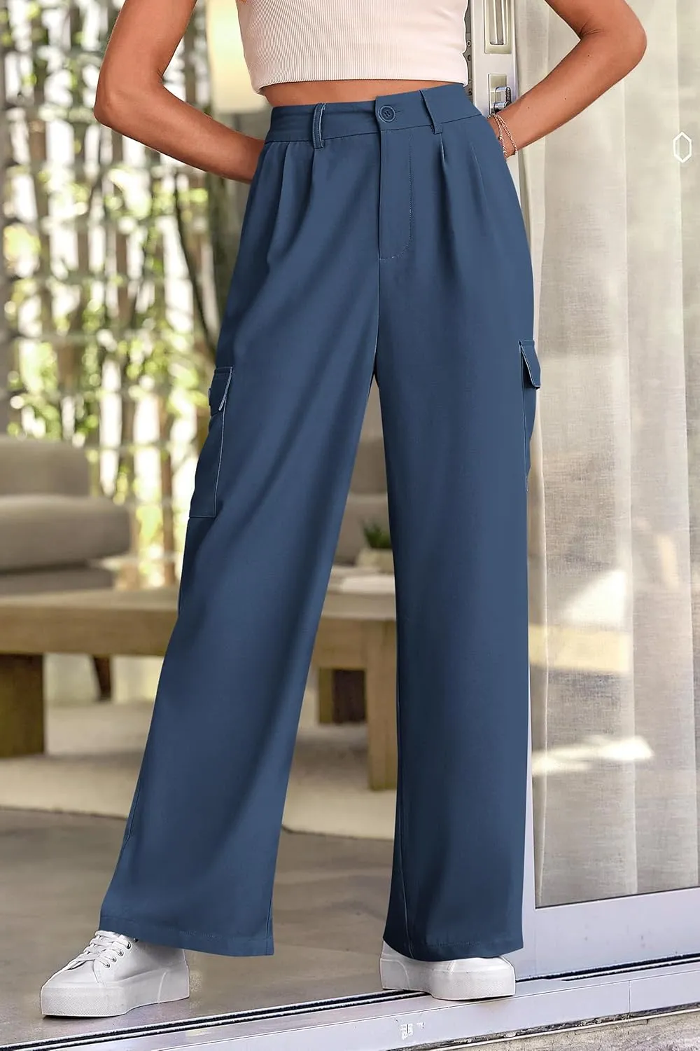 PRETTYGARDEN Women's Wide Leg Cargo Pants High Waist Business Casual Trousers Pant with Pockets