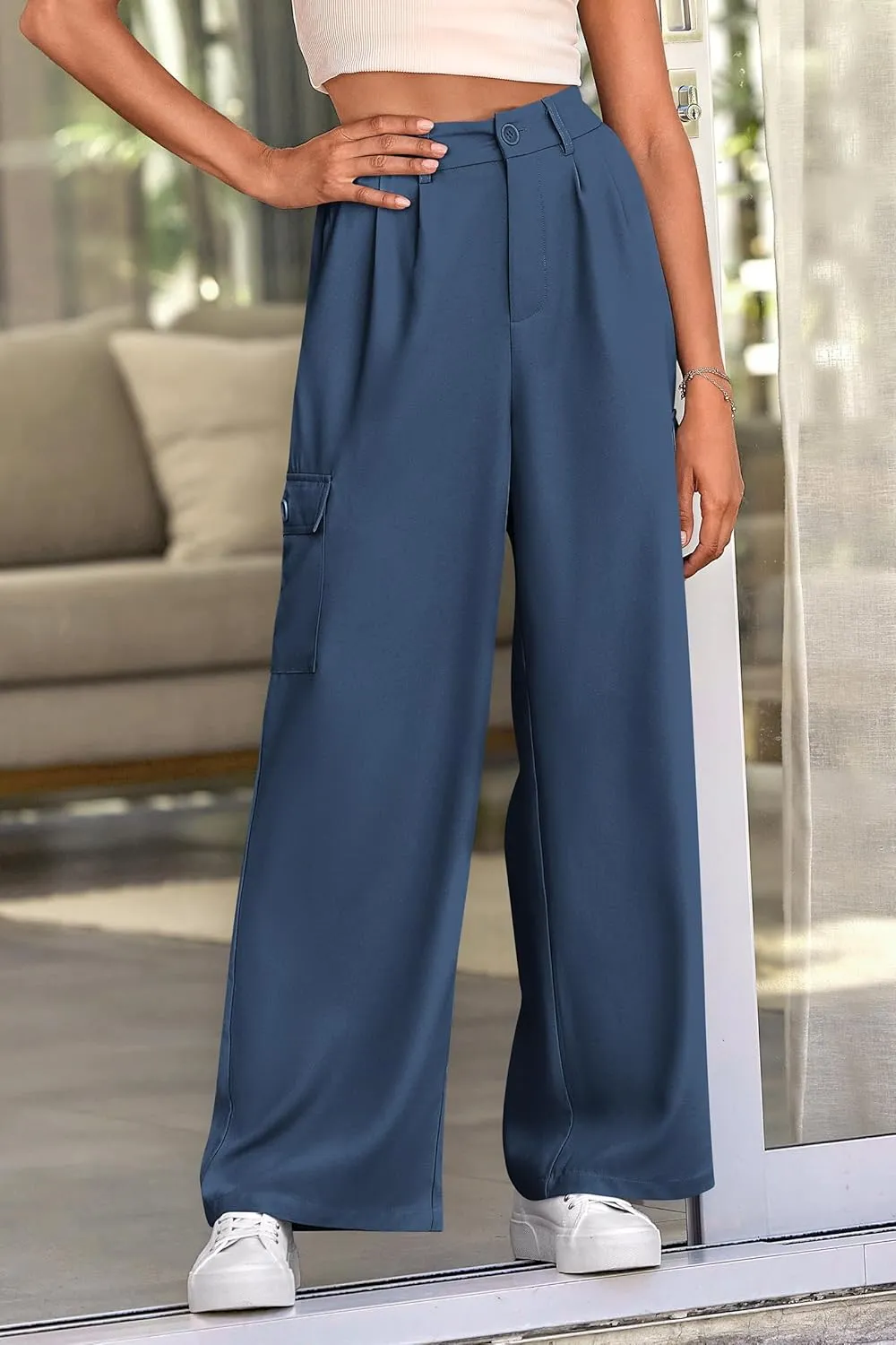 PRETTYGARDEN Women's Wide Leg Cargo Pants High Waist Business Casual Trousers Pant with Pockets