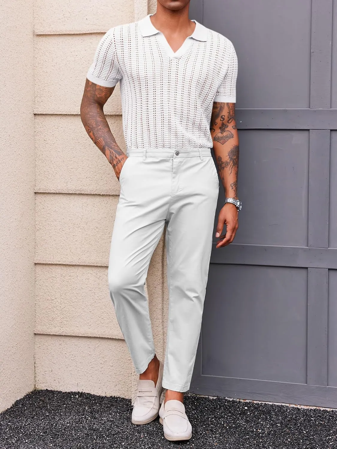 Runcati Mens Knit Short Sleeve Polo Shirts Casual V Neck Hollow Out Sweater Golf Summer Shirt
