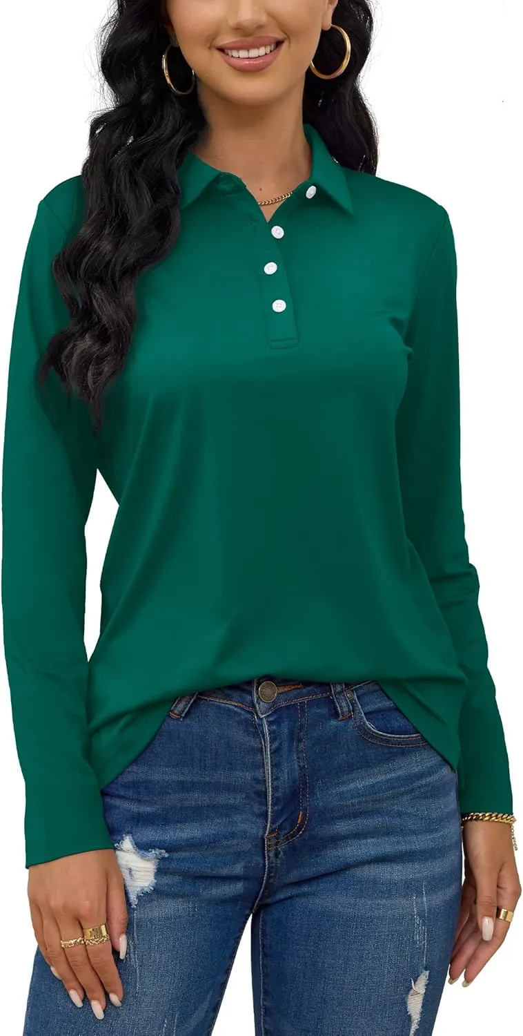 TACVASEN Polo Shirts for Women Casual T-Shirts Long Sleeve Golf Tops