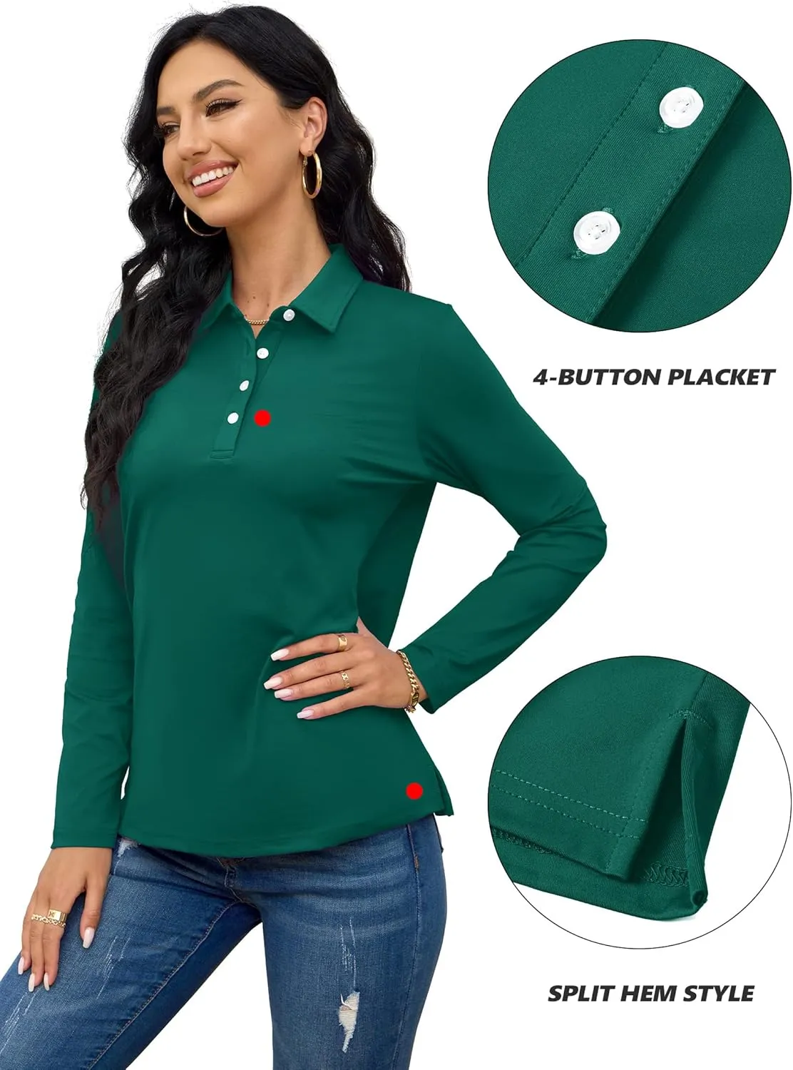 TACVASEN Polo Shirts for Women Casual T-Shirts Long Sleeve Golf Tops