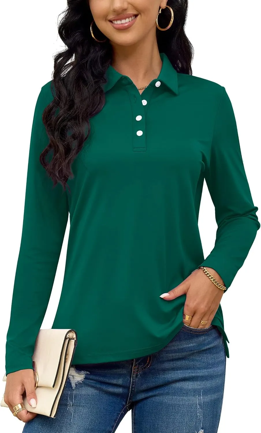 TACVASEN Polo Shirts for Women Casual T-Shirts Long Sleeve Golf Tops