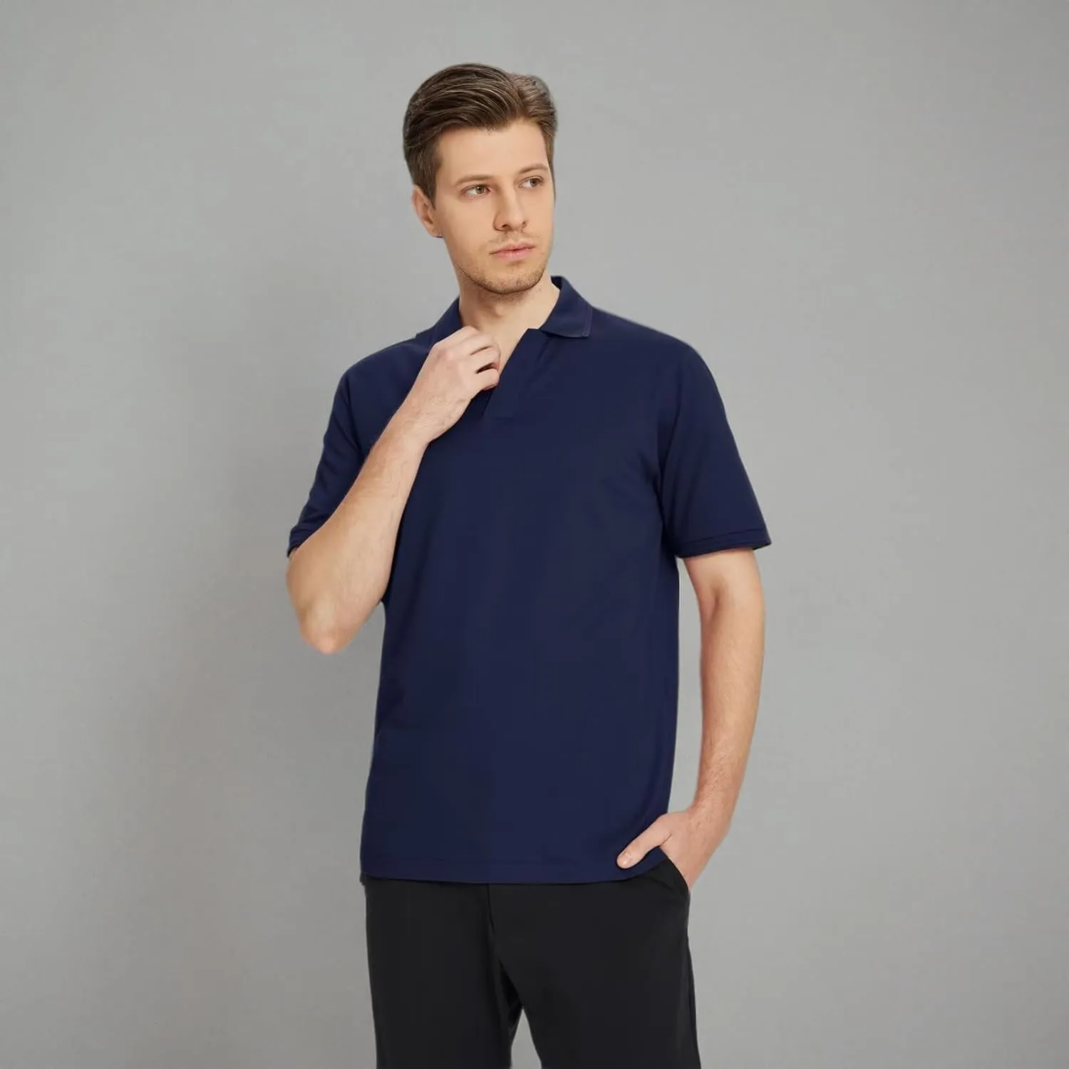 VEBOON Mens V Neck Polo Shirts Short Sleeve Lightweight Business Collared Shirts Performance Golf Polo Shirts for Men
