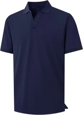 VEBOON Mens V Neck Polo Shirts Short Sleeve Lightweight Business Collared Shirts Performance Golf Polo Shirts for Men