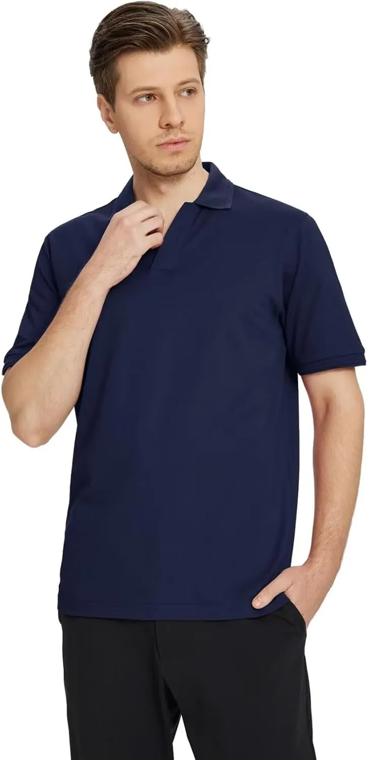 VEBOON Mens V Neck Polo Shirts Short Sleeve Lightweight Business Collared Shirts Performance Golf Polo Shirts for Men