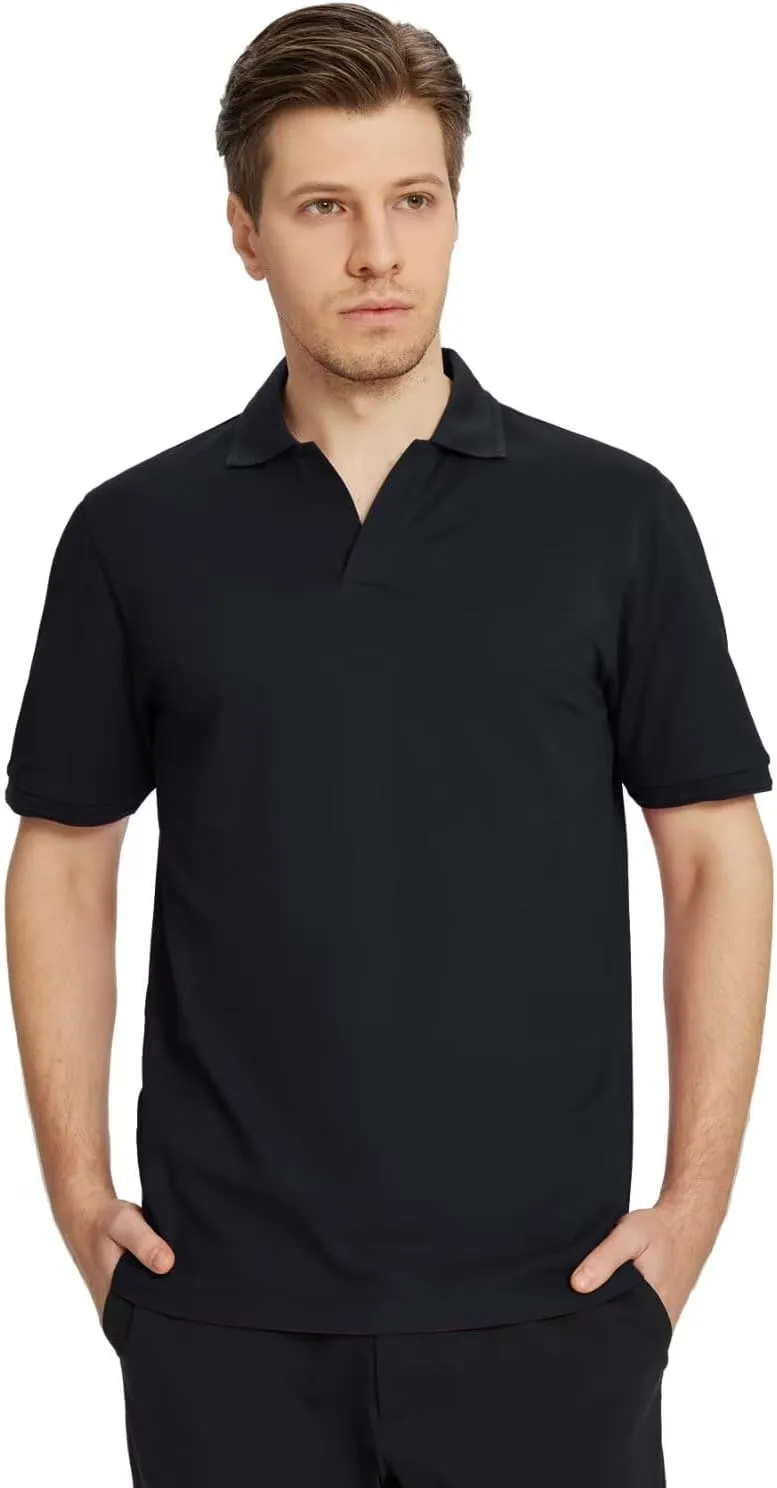 VEBOON Mens V Neck Polo Shirts Short Sleeve Lightweight Business Collared Shirts Performance Golf Polo Shirts for Men