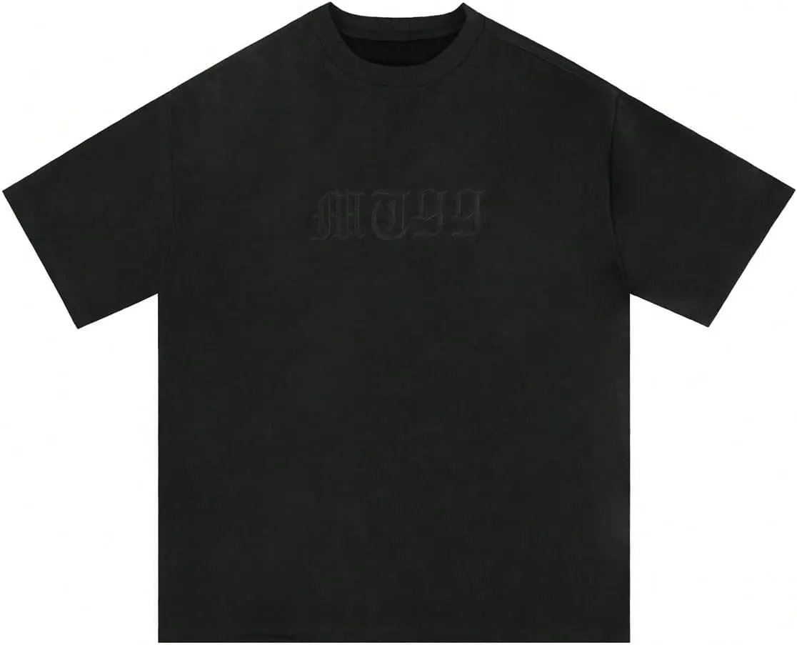 Verdusa Men's Oversized Tops Letter Embroidery Drop Shoulder Tee Top Casual T Shirts