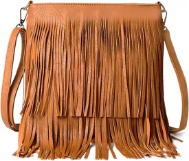 Vintage Fringe Purse Fringe Hobo Bags for Women Vegan Leather Tassel Hippie Crossbody Bag