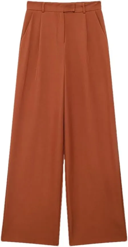Women Solid Zipper Fly Straight Vintage High Waist Trousers Business Casual Pants