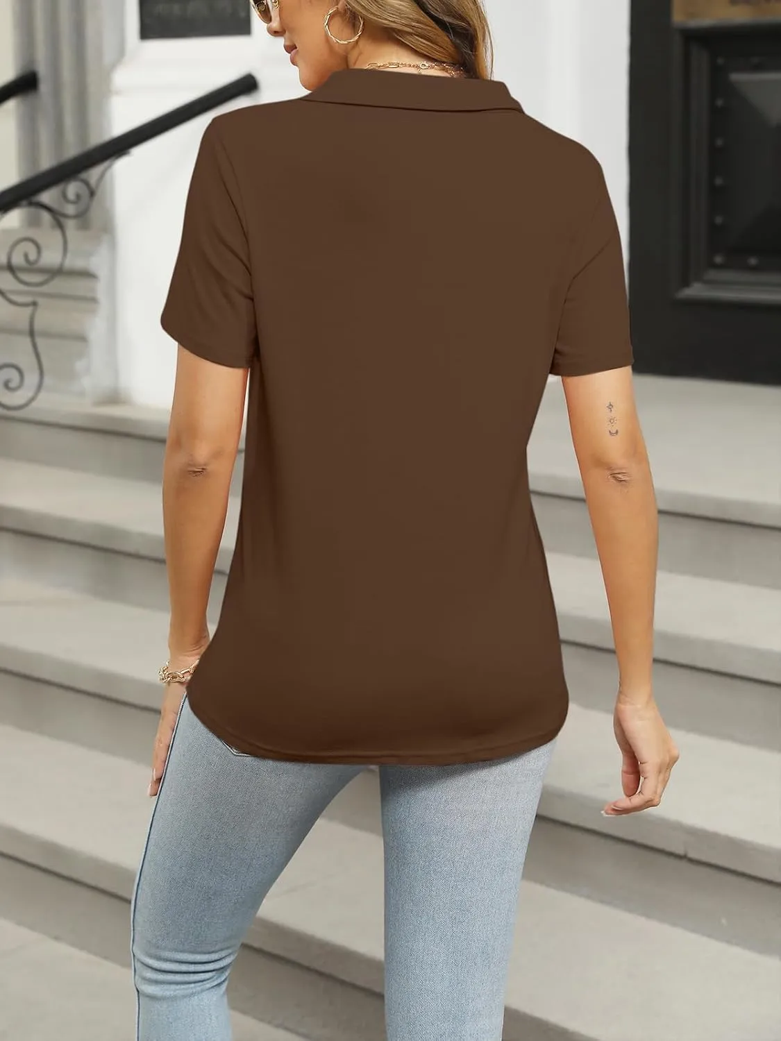 Women's Polo Shirts Short Sleeve V Neck Summer Tops Business Casual Collared Shirts Loose Tees