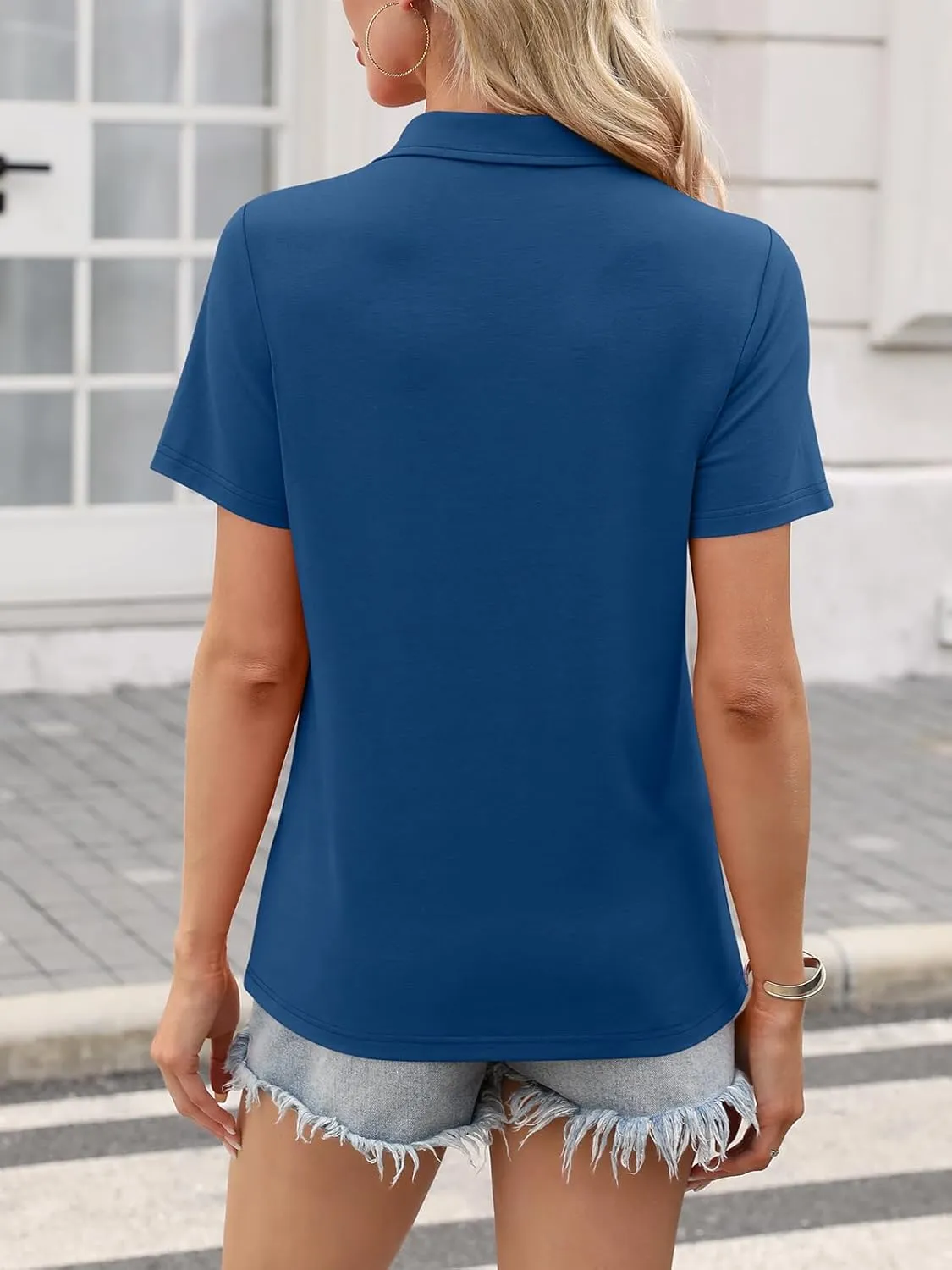 Women's Polo Shirts Short Sleeve V Neck Summer Tops Business Casual Collared Shirts Loose Tees