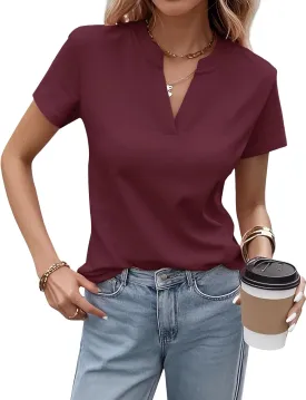 Women's V Neck T-Shirts 2025 Trendy Summer Short Sleeve Casual Tees Slim Fit Basic Tops for Work