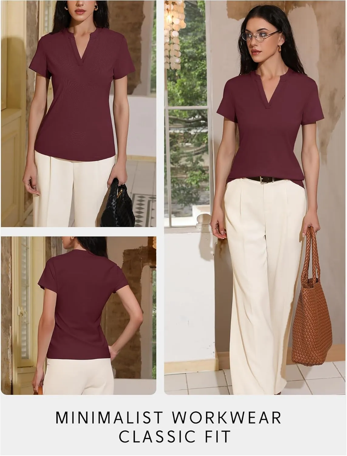 Women's V Neck T-Shirts 2025 Trendy Summer Short Sleeve Casual Tees Slim Fit Basic Tops for Work