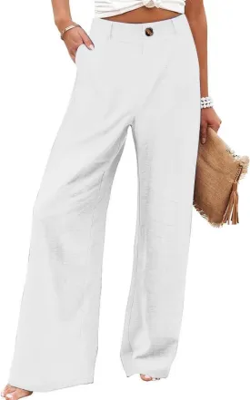 Women's Wide Leg Casual Long Pants High Elastic Waisted in The Back Business Offices Trousers Straight Pants with Pocket
