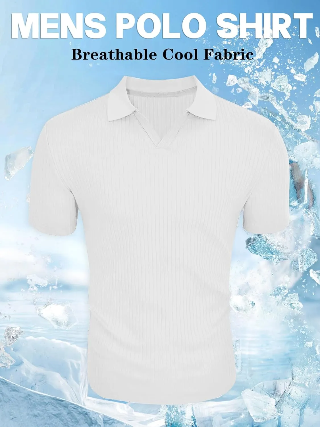 YKR Men's Muscle V Neck Polo Shirts Slim Fit Short Sleeve Golf Shirts Ribbed Knit Soft Stretch T Shirt